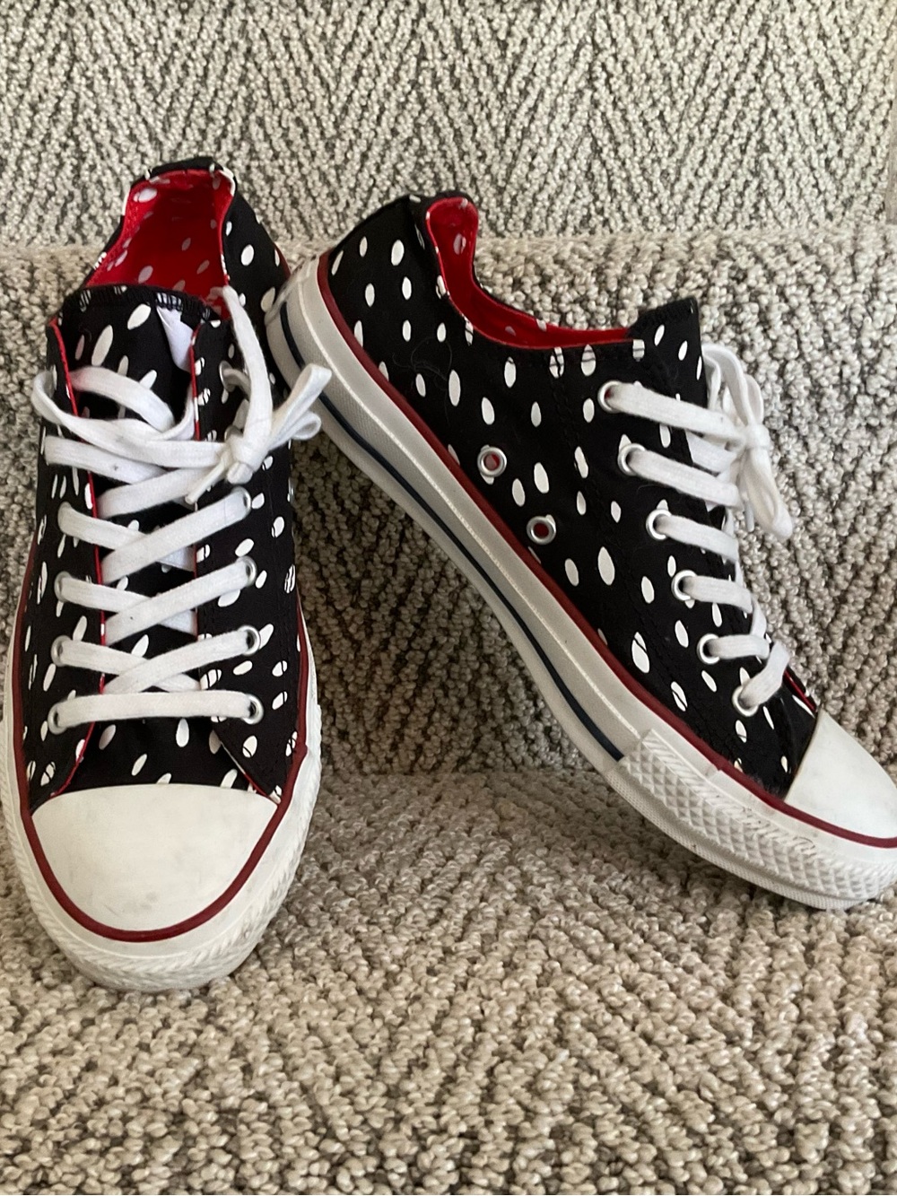 Converse Black & White Polka Dot Low-Top Sneakers with Red Trim